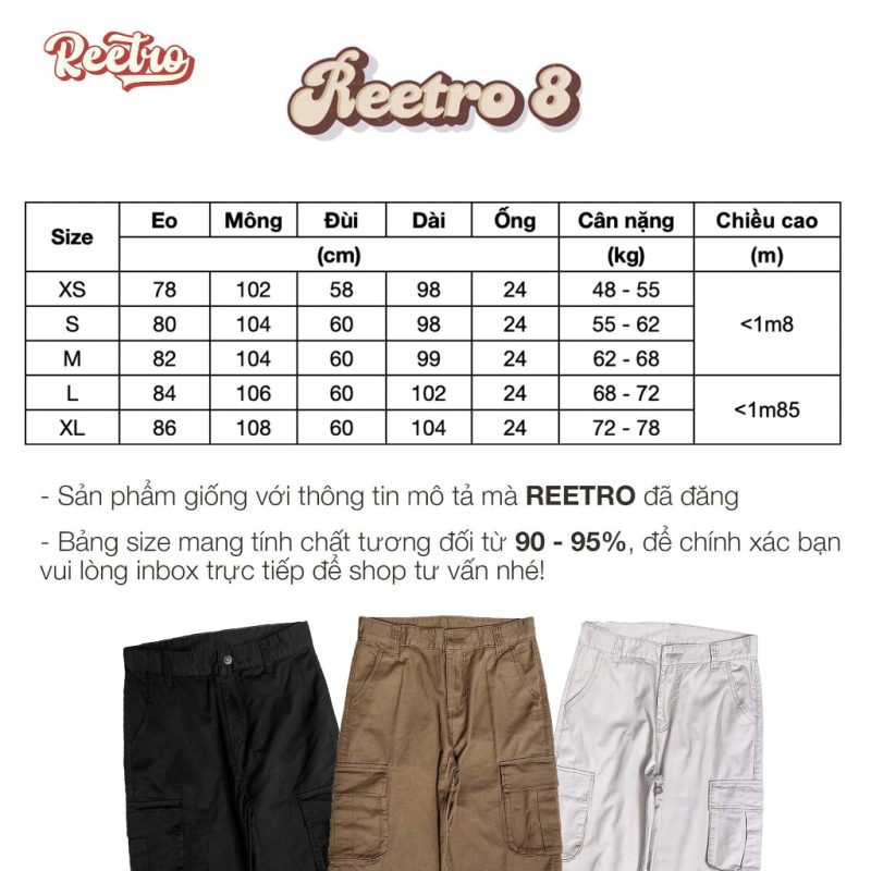Bảng size quần Reetro 8