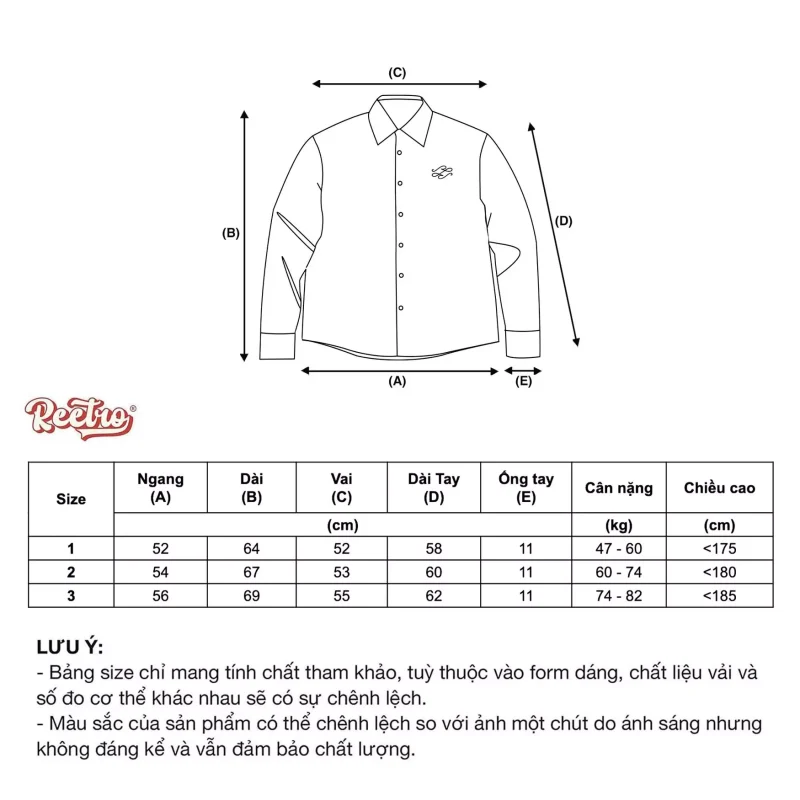 Bảng size áo sơ mi captain