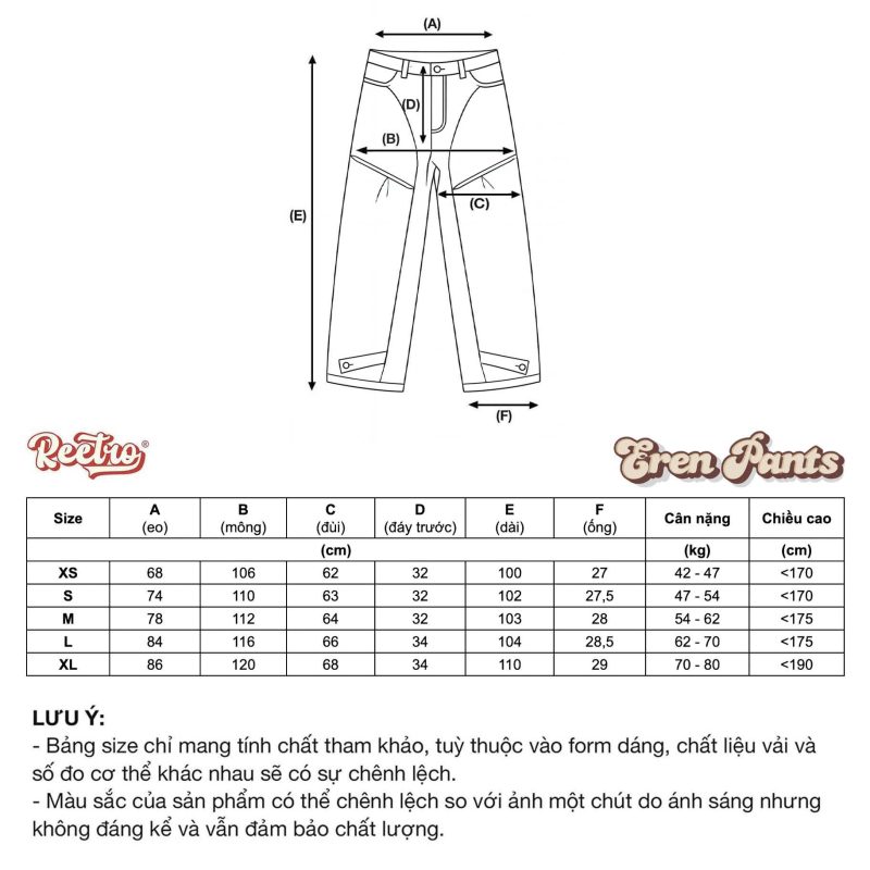 Bảng Size Quần Eren